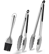 RFSCDI Stainless Steel Kitchen Tongs & Basting Brush Set – Heat Resistant Up to 600°F, Metal Lock...