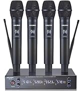 SIKUING 4 Channel UHF Wireless Microphone System with Cordless Handheld Mics, 4x50 Adjustable Fre...