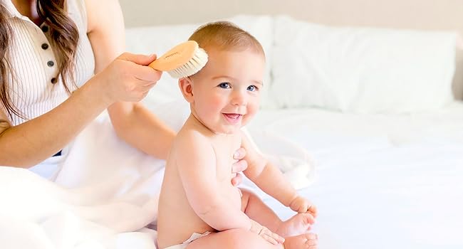 baby hair brush comb newborn set wooden goat bristles cradle cap boys girls toddlers hairbrush