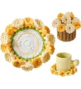Vane Oak Flower Crochet Coasters, Handmade Bouquet Blanket Coaster with Crochet Plant Pot Fun Sof...