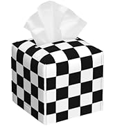 Black and White Checkerboard Tissue Box Cover Square,Square Grid Checkered Tissue Box Holder Wate...