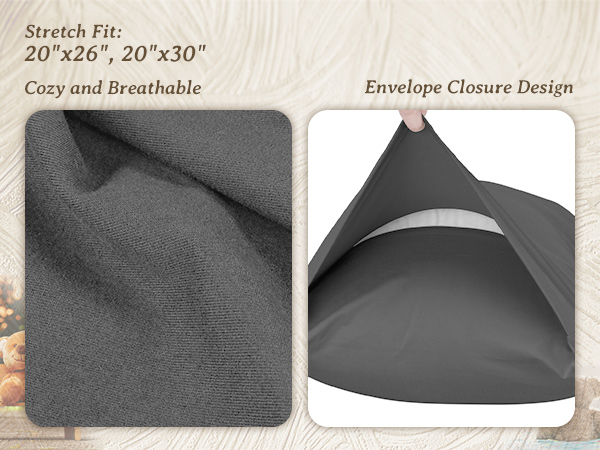 Standard/Queen Pillowcases with stretch fit, cozy breathability, and envelope closure design