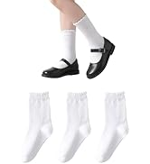 Marchare Girls Ruffle Socks White Dressy Socks School Uniform Sock Heart Bow Design For Girl