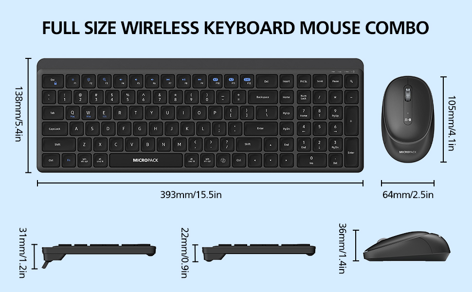 keyboard and mouse size
