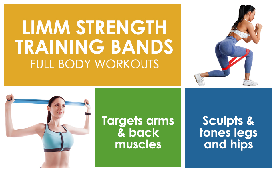 Limm Strength Training Bands with two woman working out using exercise bands, lunges