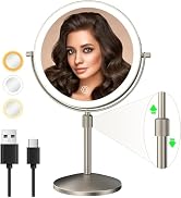 MIROAMZ 8" Lighted Makeup Mirror, 1X/10X Magnification with Light, Double Sided Dimmable, Recharg...