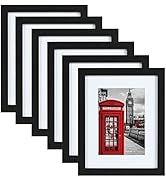 PEALSN 8x10 Picture Frame Set of 6, Display Picture 5x7 with Mat or 8x10 Without Mat, Black Woodg...
