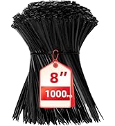 Zip Ties 8 inch, 1000 Pack Black Zip Ties, Self-Locking Nylon Cable Ties with 40 lbs Tensile Stre...