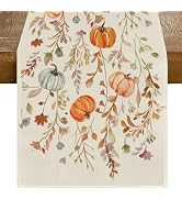 RABUSOFA Orange Pumpkins Floral Fall Table Runner,Seasonal Autumn Kitchen Dining Table Holiday Th...