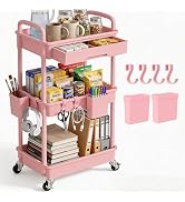 LLMRR 3 Tier Rolling Utility Cart with Drawer, Plastic Storage Organizer Rolling Carts with Wheel...