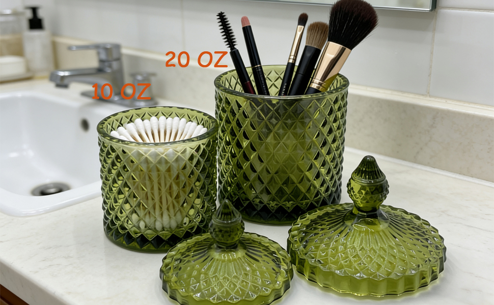 toothpick holder sage green bathroom accessories bath salt container glass candy dish with lid