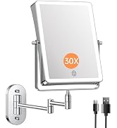 FASCINATE Rechargeable Wall Mounted Makeup Mirror, 8.7 Inch Double Sided 1X/30X Rectangle Wall Mo...