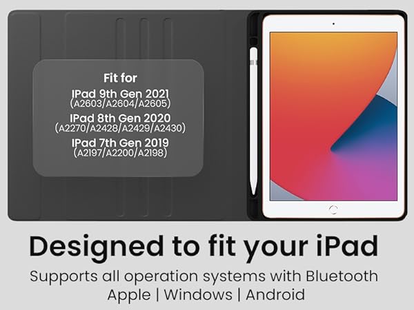 Designed to fit your iPad, Supports all operation systems with Bluetooth. apple/windows/android