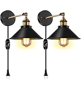 Licperron Plug in Wall Sconces, Vintage Wall Light with Plug in Cord, 240 Degree Industrial Wall ...