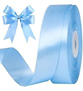 CLUEWR 1 Inch 50 Yards Sky Blue Satin Ribbon, Solid Fabric Ribbon Roll for Flower Bouquets, Gift ...