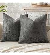 MIULEE Pack of 2 Dark Gray Decorative Pillow Covers 20x20 Inch Soft Chenille Couch Throw Pillows ...