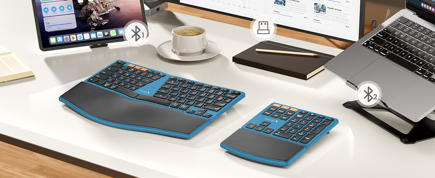 Ergonomic Keyboard with number pad - black blue A+ (13)