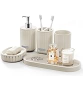 LEWONO Bathroom Accessories Set 5 Piece, Cream Bathroom Set with Soap Dispenser, Soap Dish, Bathr...