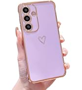 DEFBSC Compatible with Samsung Galaxy S25 Case with Gold Heart, Luxury Plating Edge Bumper Cute C...