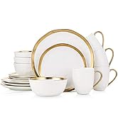Stone Lain Modern Poreclain 16 Piece Dinnerware Set, Plates and Bowls Set, Dish set for 4, White ...