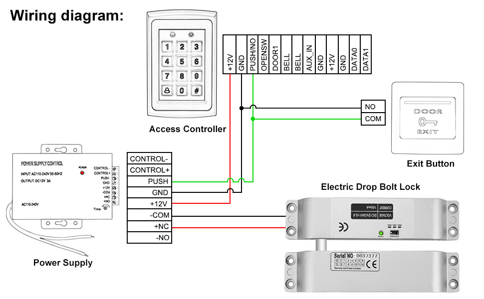 Electric drop bolt lock wiring diagram