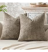 MIULEE Pack of 2 Khaki Decorative Pillow Covers 18x18 Inch Soft Chenille Couch Throw Pillows Farm...