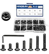 NINDEJIN M3 Button Head Hex Socket Cap Screw Bolt and Nut Assortment Kit, Carbon Steel M3 x 4mm/ ...
