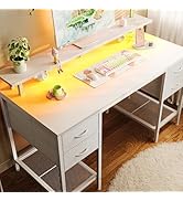 Huuger 47 inch Computer Desk with 4 Drawers, Gaming Desk with LED Lights & Power Outlets, Home Of...