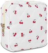AMZMA Small Floral Quilted Makeup Bag, Coquette Aesthetic Travel Toiletry Organizer for Women, Li...
