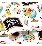 Yarcony Back to School Wrapping Paper, School-Theme Gift Wrap with Globe Books Backpack, Cute Cla...