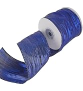 MEEDEE Navy Blue Metallic Wired Ribbon 2.5 Inch Metallic Navy Trim Crinkle Wired Ribbons Navy Rib...