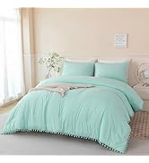 PERFEMET Mint Green Comforter Twin Size 5 Piece Bed in A Bag Set Boho Pom Pom Girls Bedding Comfo...