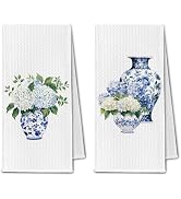 ChissNook Blue & White Kitchen Towels, Chinoiserie Hydrangea Tea Dish Towel Decorative, Chinoiser...