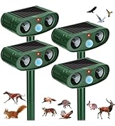 4Pack Solar Ultrasonic Animal Repeller Outdoor for Deer, Cats & Squirrels | Sonic Fortress Pro De...
