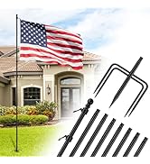 ZMTECH 10 FT Flag Pole in Ground, Heavy Duty Flag Pole Holder for Outside House with 5 Pronges Ba...