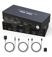 HDMI KVM Switch 2 Monitors 2 Computers 4K60Hz with 4 USB 3.0 Dual Monitor for Dual PC or Laptops ...