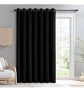 IGEMAEVE Black Blackout Sliding Door Curtains 84 Inch Length, Extra Wide Room Divider Curtains, G...