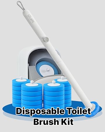 Disposable Toilet Cleaning System + 30 Pre-Loaded Disposal Toilet Bowl Brush Wand Scrub Refill Heads