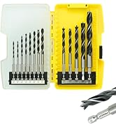 Brad Point Drill Bits Set, 13pcs for Woodworking, 1/4