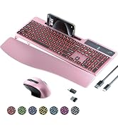 Wireless Keyboard Mouse Combo, Full Size Quiet Ergonomic Keyboard with Calculator, Backlit, Wrist...