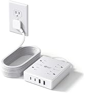 SUPERDANNY Flat Plug Power Strip Surge Protector 10 Ft Long Flat Extension Cord with 4 Outlets & ...