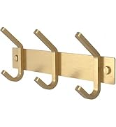 SAYONEYES Brushed Gold Small Coat Rack Wall Mount – 9 Inch Stainless Steel Rail with 3 Double Coa...