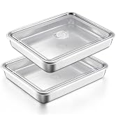 E-far Lasagna Pans with Lids, Stainless Steel Rectangular Cake Baking Pan w/Cover, 12?x9¾x2" Brow...