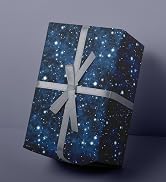RiukRaiu Galaxy Wrapping Paper for Kids - Blue Gold Night Sky Nebula Star Gift Wrap for Birthday,...