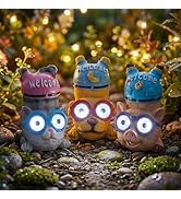 pearlstar 3 Pack Solar Lights Outdoor Garden Statues Resin Animal with Welcome Sign, Cat Dog Pig ...