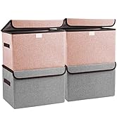 Bagnizer Linen Fabric Foldable Storage Cube Bin Organizer Basket with Flip-Top Lid & Handles, Lar...