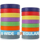 16 Pack Plastic Mason Jar Lids Fits Ball, Kerr & More - 8 Wide Mouth & 8 Regular Mouth - Colored ...