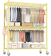 Homdox Rolling Garment Rack with Adjustable Wire Storage Racks, Heavy Duty Portable Closet for Ha...