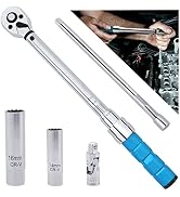 Torque Wrench 3/8 Drive, 5-60 Nm Click Torque Wrench Set with 14mm and 16mm Socket for Bike Motor...