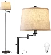 Ruiever Dimmer LED Floor Lamp,Tall Standing Lamp with Swing Arm,Black Lamp with Dimmer LED Bulb,E...